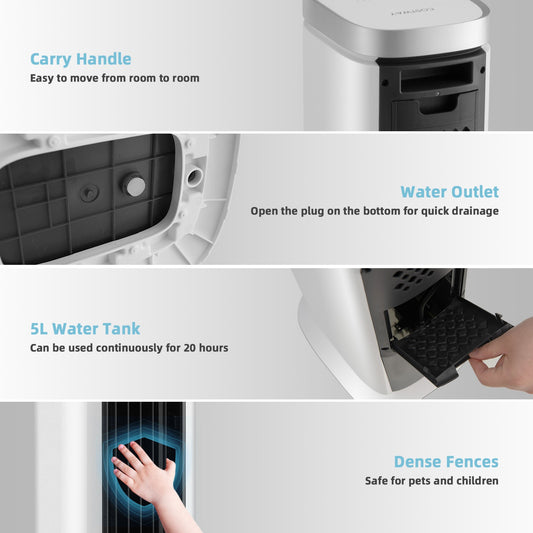 3-In-1 Portable Evaporative Air Cooler 40" Bladeless Cooling Tower Fan W/Timer