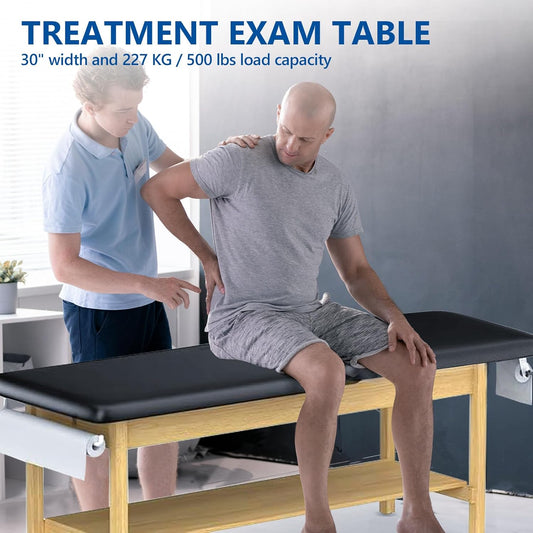 Helsevesen 30" Width Bariatric Treatment Table with Full Shelf and Paper Holder, Hardwood Medical Exam Table with Plain Shelf and Adjustable Backrest，500 lbs. (227 KG) ，72.5" x 30" x 31"