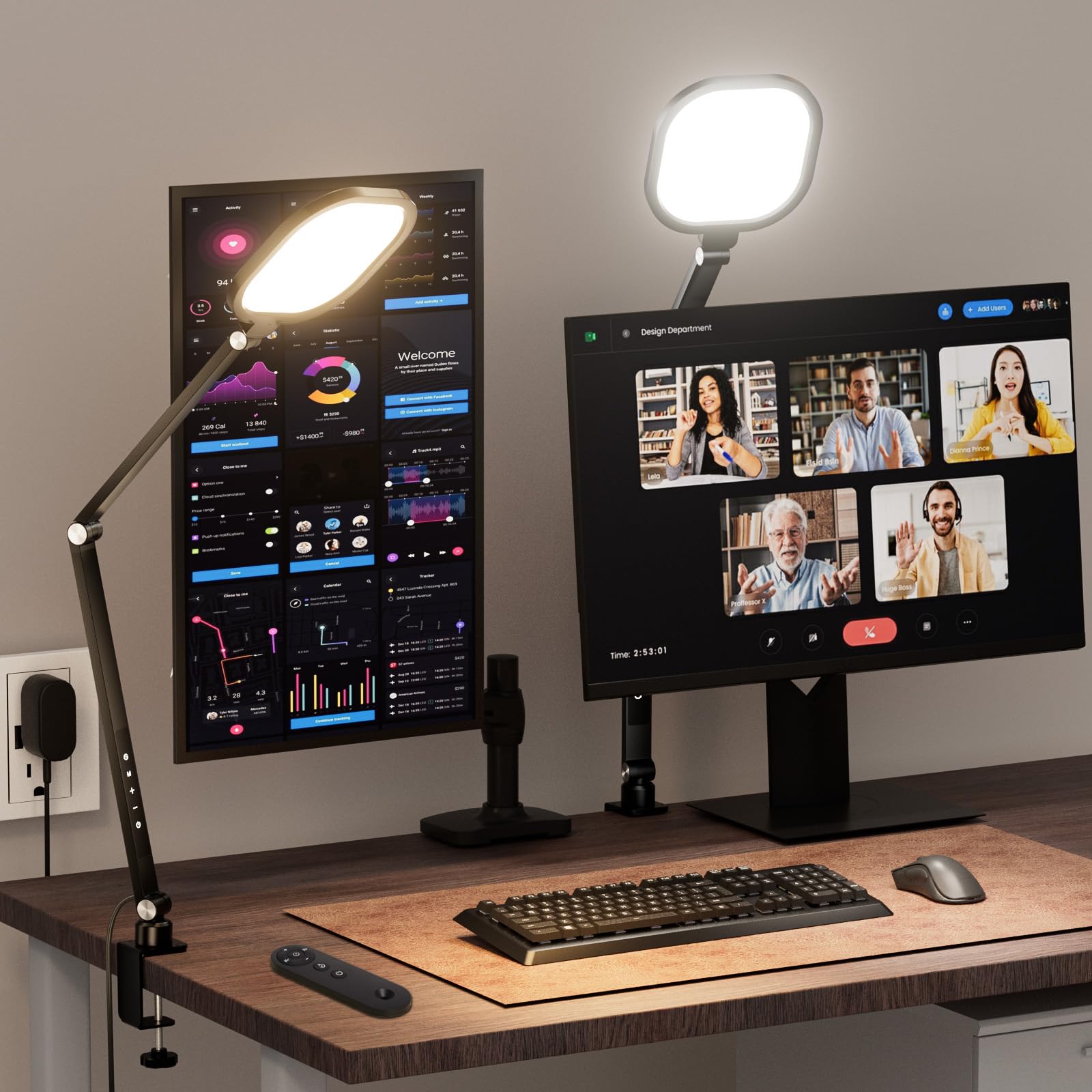 Ring Light with Stand, 15W Dimmable Zoom Lighting for Computer, Home Office, Reading, Video Calls, 66 Inches Floor Lamp with Flexible Swing Arm, AC Plug, Remote, Memory & Timer CRI >95