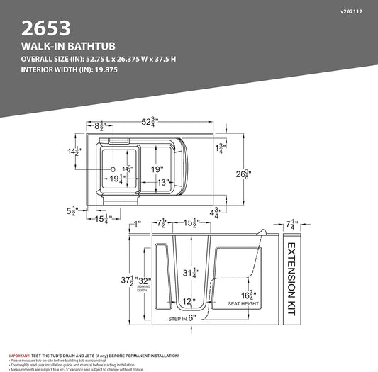 ANZZI Walk In Tub 53'' x 26'' Left Drain Soaking in White, Indulge in Ultimate Luxury, Comfort, and Safety with ANZZI Walk-in Tubs | Quick Fill, Therapeutic Soaking Tub
