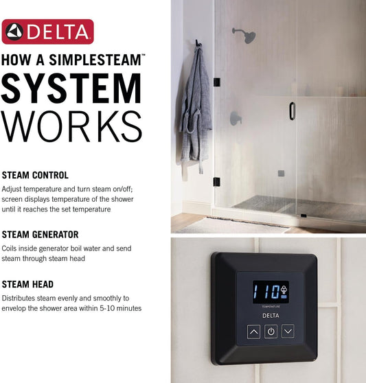 Delta Faucet SimpleSteam 6kW Steam System Kit Chrome, Includes 6kW Steam System Generator, Square Digital System Control, Square Steam Head, Lumicoat Chrome 5P-EST06-PR