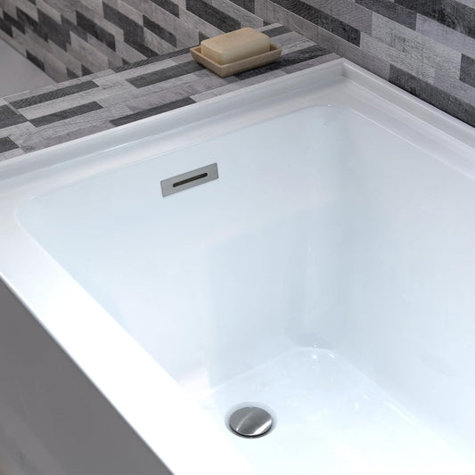WOODBRIDGE 60" Acrylic Rectangular Alcove Soaking Bathtub in White with Left Drain, Brushed Nickel pop-up Drain Included, LB428-L