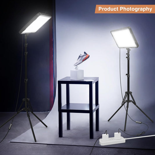 2 Pack LED Video Light with 63'' Tripod Stand, Kmasic 2500-8500K Dimmable Photography Lighting Kit,15W Soft Studio Lighting for Video Recording/Filming/Game Streaming/YouTube/Podcast, USB Charger