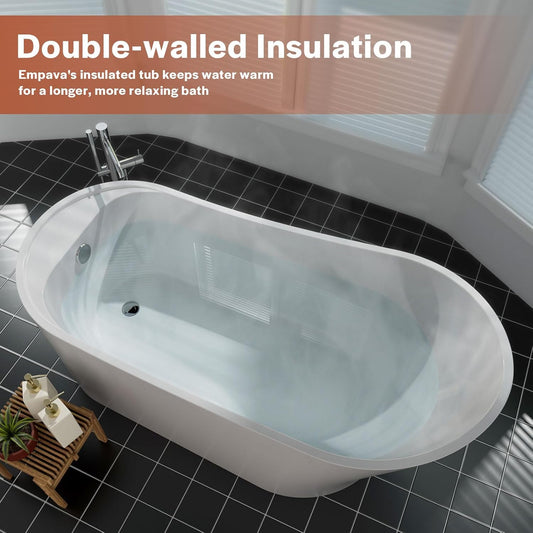 Empava 67" Luxury Stand Alone Acrylic Soaking SPA Tub Modern Freestanding Bathtubs with Custom Contemporary Design EMPV-FT1528