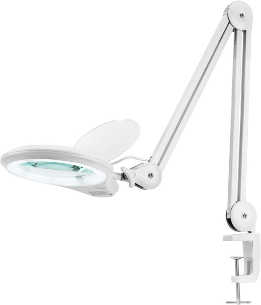 Neatfi (New Model Bifocals 1,200 Lumens Super LED Magnifying Lamp with Clamp, Dimmable, 60 Pcs SMD LED, 5 Inches Diameter Lens, Adjustable Arm (5 Diopter + 20 Diopter, White)