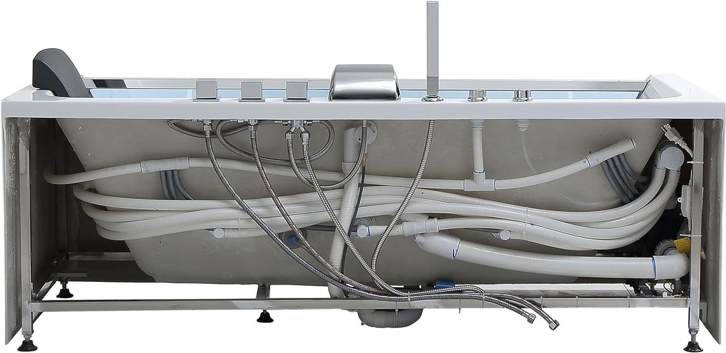 Empava 59 x 29" Whirlpool Tub,750W Acrylic Jetted Bathtub with 11 Jets,Hydromassage with Chromatherapy,3-Side Apron,58 Gallons,ETL Certified