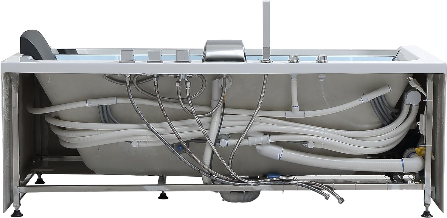 Empava 59 x 29" Whirlpool Tub,750W Acrylic Jetted Bathtub with 11 Jets,Hydromassage with Chromatherapy,3-Side Apron,58 Gallons,ETL Certified