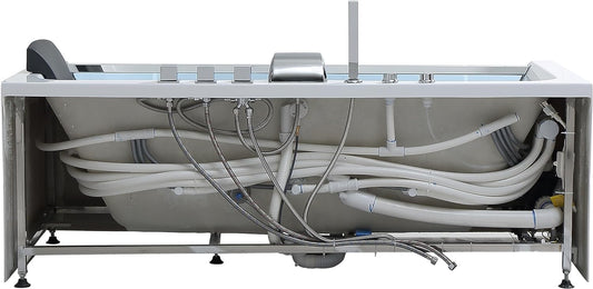 Empava 59 x 29" Whirlpool Tub,750W Acrylic Jetted Bathtub with 11 Jets,Hydromassage with Chromatherapy,3-Side Apron,58 Gallons,ETL Certified