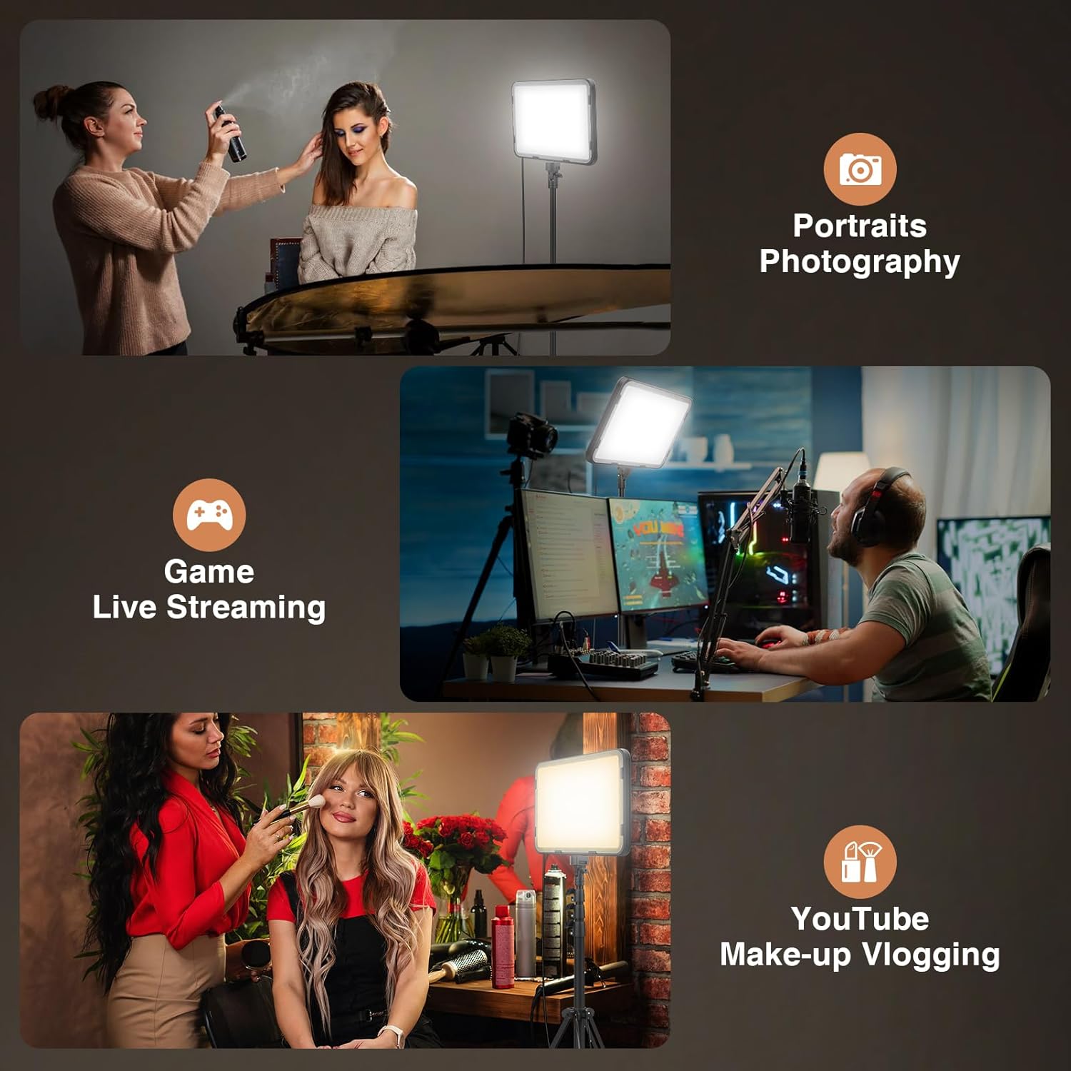 2 Pack LED Video Light with 63'' Tripod Stand, Kmasic 2500-8500K Dimmable Photography Lighting Kit,15W Soft Studio Lighting for Video Recording/Filming/Game Streaming/YouTube/Podcast, USB Charger