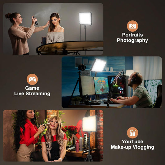 2 Pack LED Video Light with 63'' Tripod Stand, Kmasic 2500-8500K Dimmable Photography Lighting Kit,15W Soft Studio Lighting for Video Recording/Filming/Game Streaming/YouTube/Podcast, USB Charger
