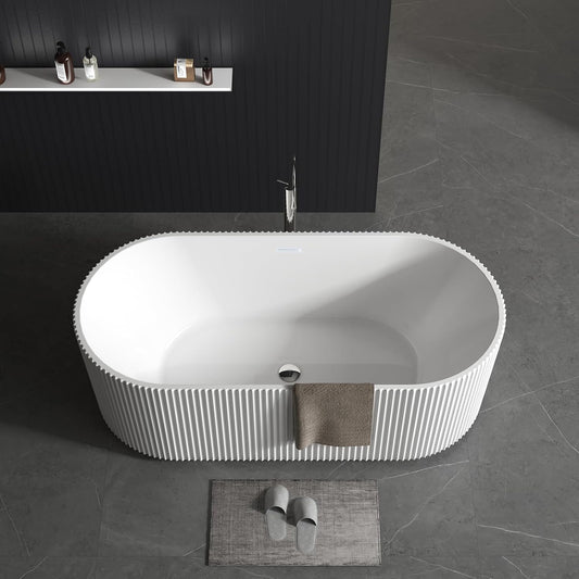 67" Modern Freestanding Bathtub,V Shape Freestanding Soaking Acrylic Bathtub,Unique Design Pleated Tub with Chrome Drain and Classic Slotted Overflow,Cupc Certified,Gloss White
