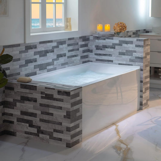 WOODBRIDGE 60" Acrylic Rectangular Alcove Soaking Bathtub in White with Left Drain, Brushed Nickel pop-up Drain Included, LB428-L