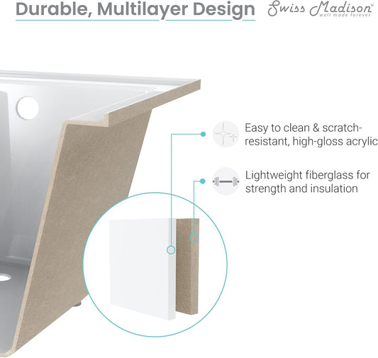 Swiss Madison Voltaire 66" x 32" Right-Hand Drain Alcove Bathtub