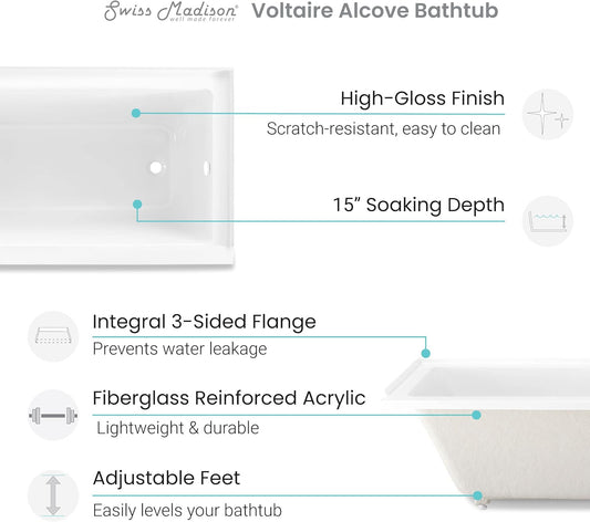 Swiss Madison Voltaire 66" x 32" Right-Hand Drain Alcove Bathtub