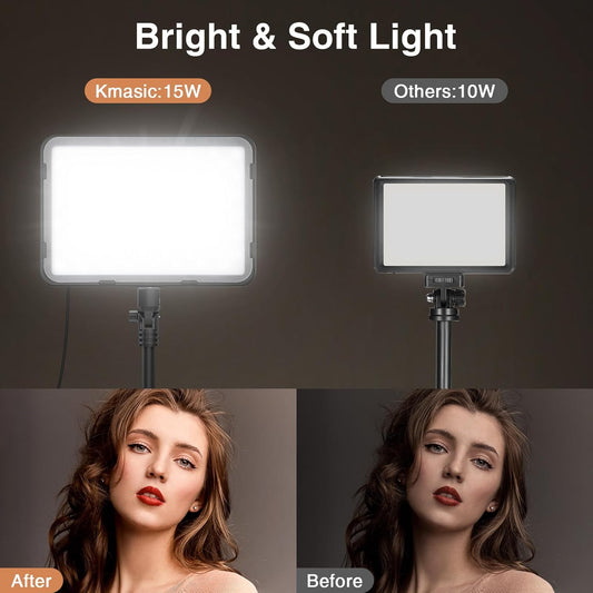 2 Pack LED Video Light with 63'' Tripod Stand, Kmasic 2500-8500K Dimmable Photography Lighting Kit,15W Soft Studio Lighting for Video Recording/Filming/Game Streaming/YouTube/Podcast, USB Charger