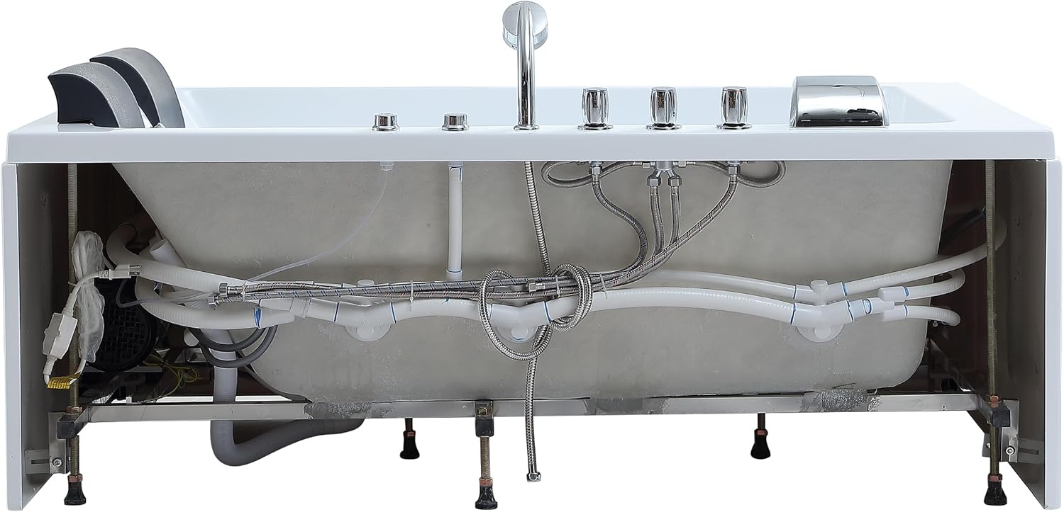 Empava 2 Person Whirlpool Bathtub,71” Whirlpool Tubs with 16 Jets,Jetted bathtub,Acrylic SPA Bath Tub,2 Person Hydro Massage Bathtub with Right Drain,3-Side Apron,White