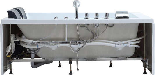 Empava 2 Person Whirlpool Bathtub,71” Whirlpool Tubs with 16 Jets,Jetted bathtub,Acrylic SPA Bath Tub,2 Person Hydro Massage Bathtub with Right Drain,3-Side Apron,White