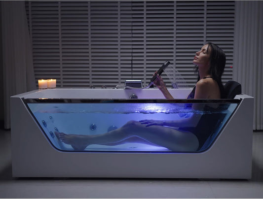 Empava 59 x 29" Whirlpool Tub,750W Acrylic Jetted Bathtub with 11 Jets,Hydromassage with Chromatherapy,3-Side Apron,58 Gallons,ETL Certified