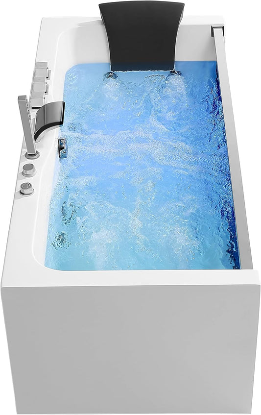 Empava 59 x 29" Whirlpool Tub,750W Acrylic Jetted Bathtub with 11 Jets,Hydromassage with Chromatherapy,3-Side Apron,58 Gallons,ETL Certified