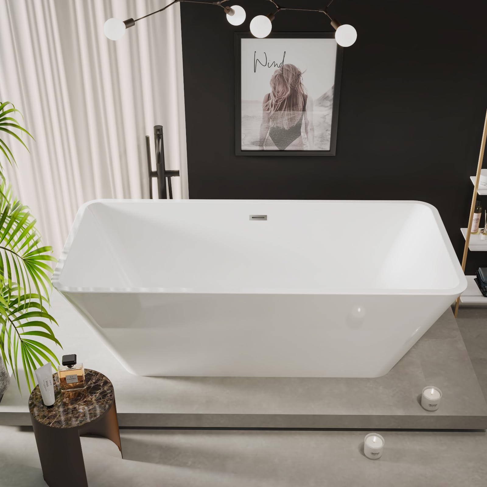 67" Modern Freestanding Bathtub,V Shape Freestanding Soaking Acrylic Bathtub,Unique Design Pleated Tub with Chrome Drain and Classic Slotted Overflow,Cupc Certified,Gloss White