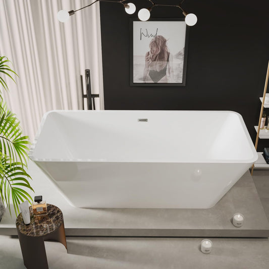 67" Modern Freestanding Bathtub,V Shape Freestanding Soaking Acrylic Bathtub,Unique Design Pleated Tub with Chrome Drain and Classic Slotted Overflow,Cupc Certified,Gloss White