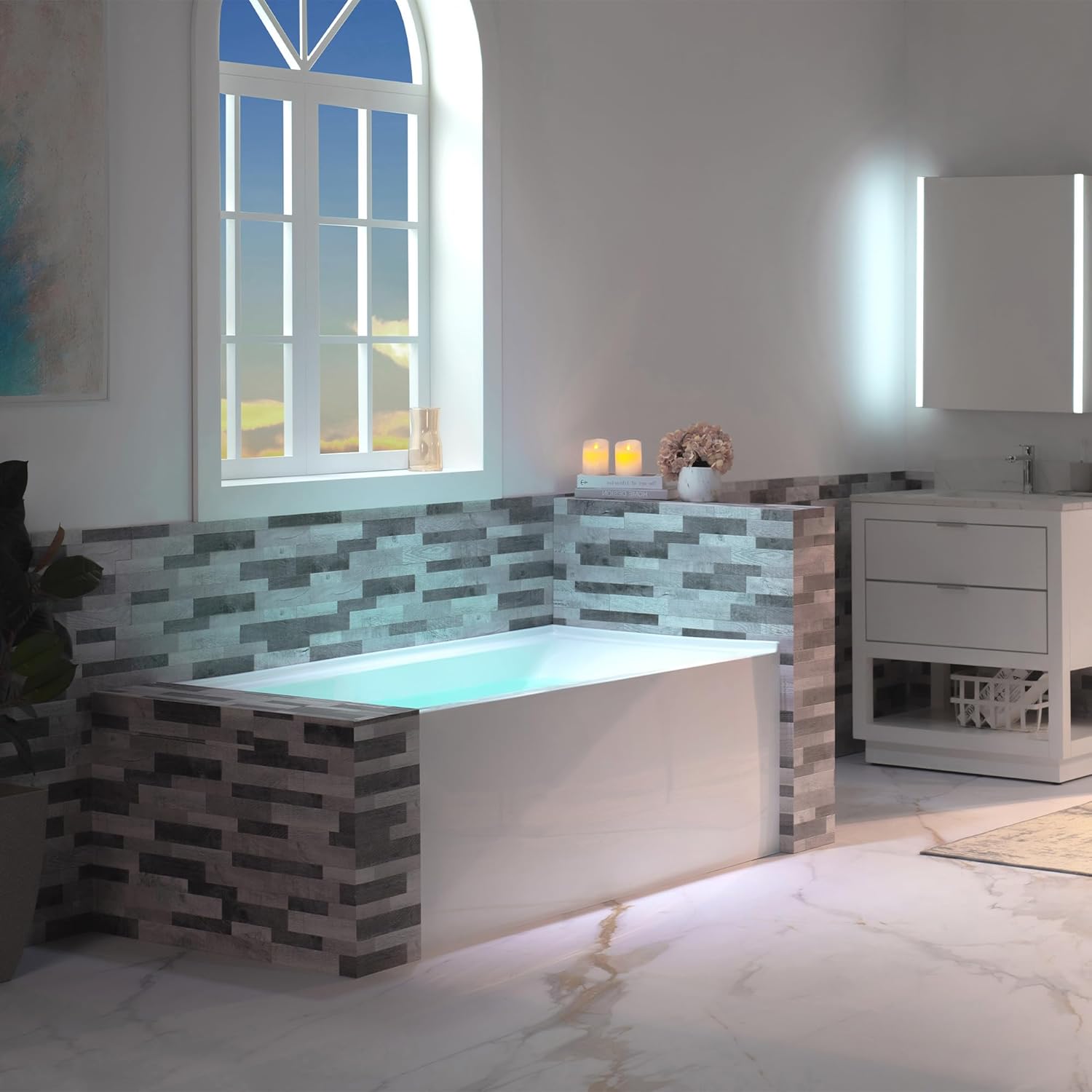 WOODBRIDGE 60" Acrylic Rectangular Alcove Soaking Bathtub in White with Left Drain, Brushed Nickel pop-up Drain Included, LB428-L