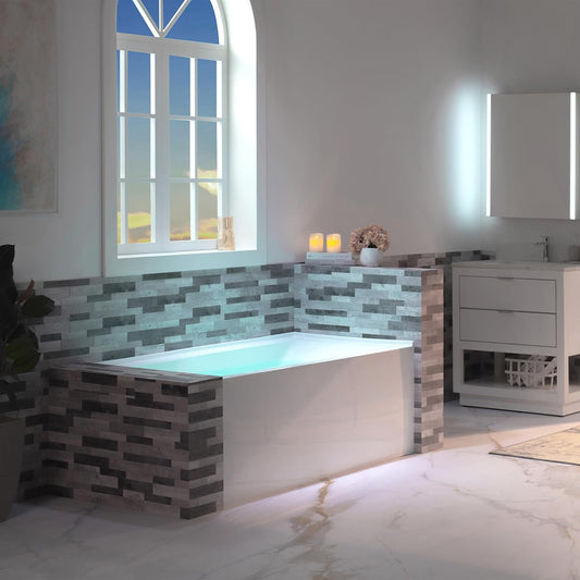 WOODBRIDGE 60" Acrylic Rectangular Alcove Soaking Bathtub in White with Left Drain, Brushed Nickel pop-up Drain Included, LB428-L