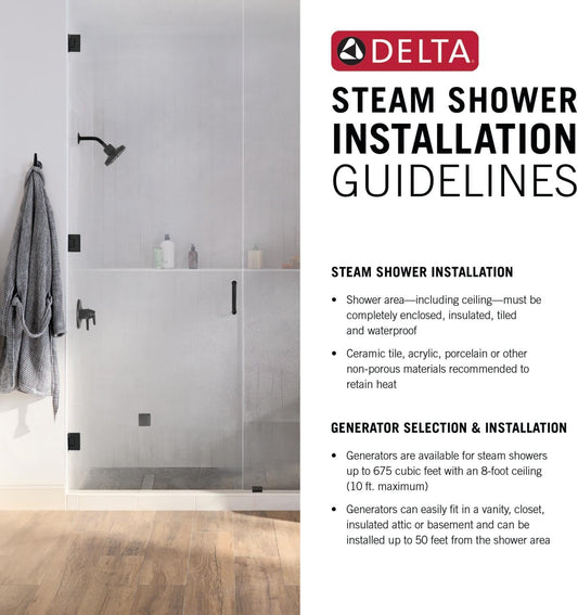 Delta Faucet SimpleSteam 6kW Steam System Kit Chrome, Includes 6kW Steam System Generator, Square Digital System Control, Square Steam Head, Lumicoat Chrome 5P-EST06-PR