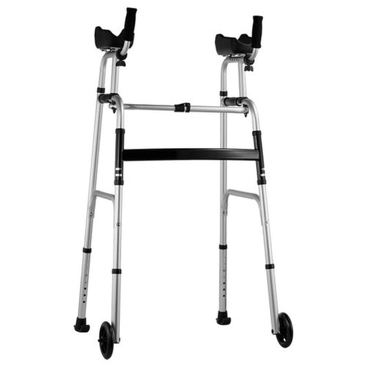 2 in 1 Folding Walker with Armrest Pads & 5" Solid Wheel Height Adjustable