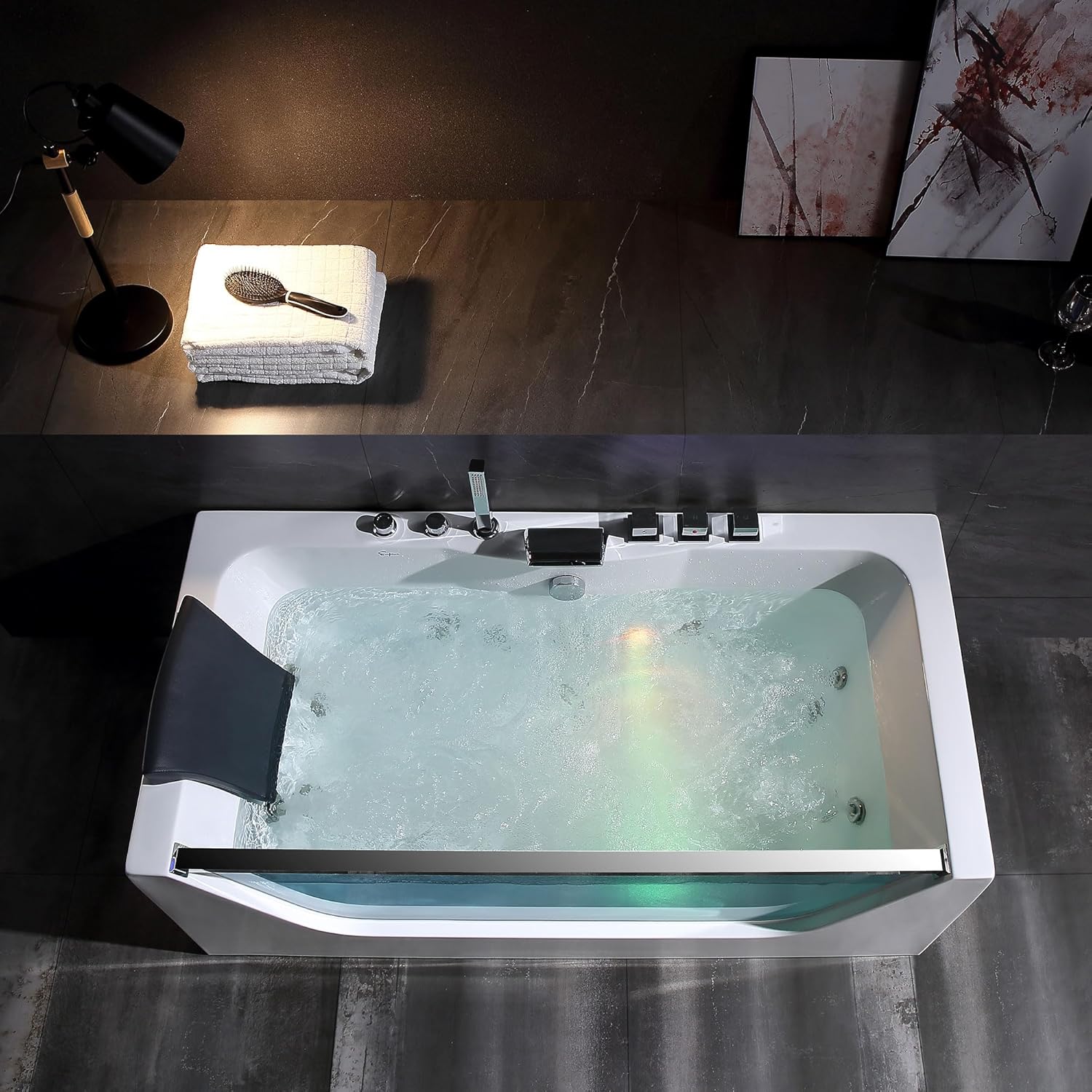 Empava 59 x 29" Whirlpool Tub,750W Acrylic Jetted Bathtub with 11 Jets,Hydromassage with Chromatherapy,3-Side Apron,58 Gallons,ETL Certified