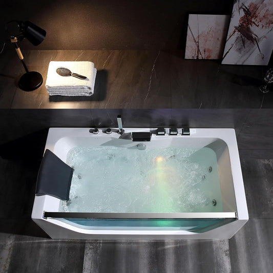 Empava 59 x 29" Whirlpool Tub,750W Acrylic Jetted Bathtub with 11 Jets,Hydromassage with Chromatherapy,3-Side Apron,58 Gallons,ETL Certified