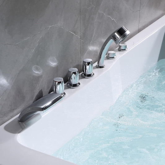 Empava 2 Person Whirlpool Bathtub,71” Whirlpool Tubs with 16 Jets,Jetted bathtub,Acrylic SPA Bath Tub,2 Person Hydro Massage Bathtub with Right Drain,3-Side Apron,White