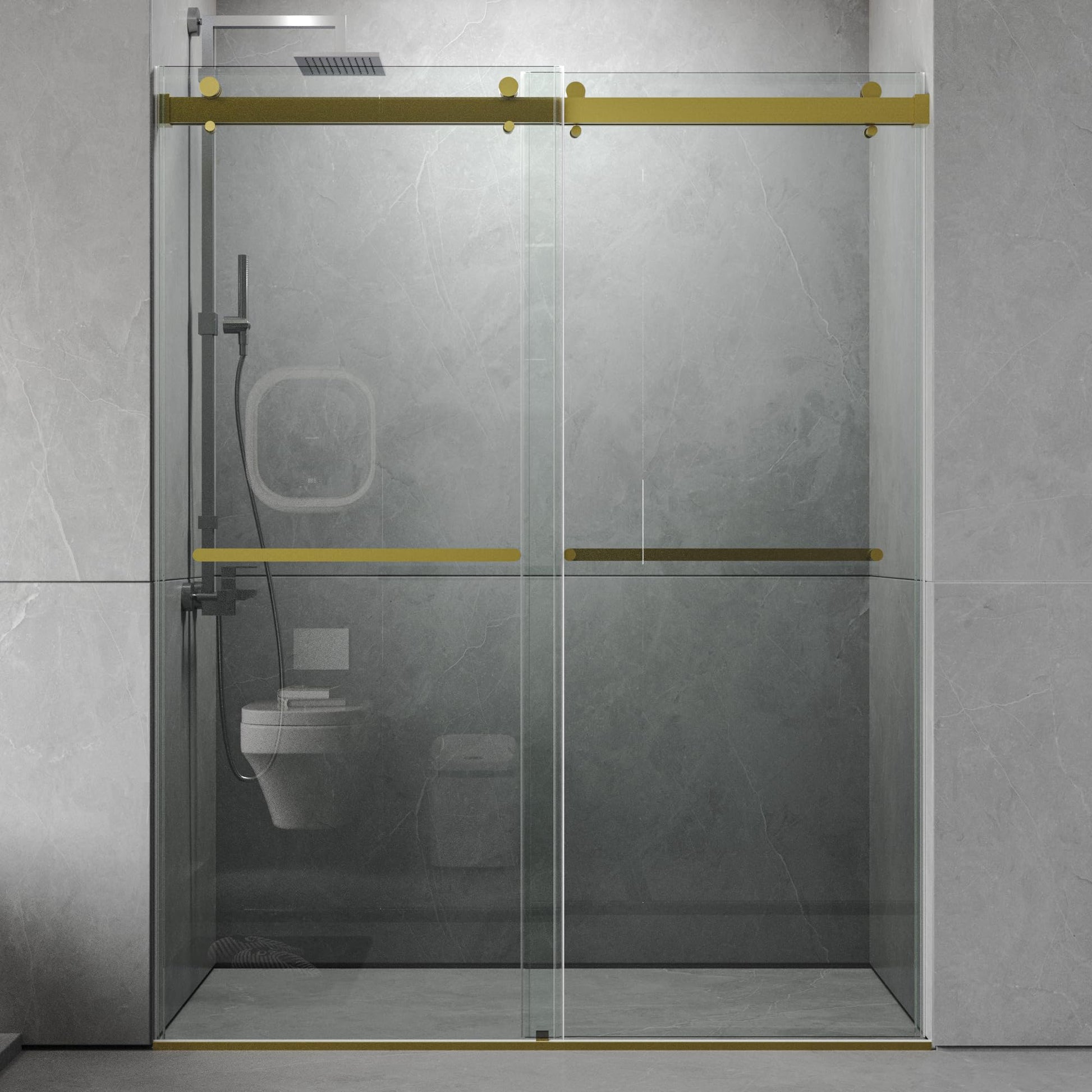 ROOMTEC Frameless Bathtub Shower Doors 56-60 W x 60 H, Double Sliding Tub Shower Door with Tempered Glass 5/16"(8mm), Duty Stainless Steel Hardwares, Matte Black