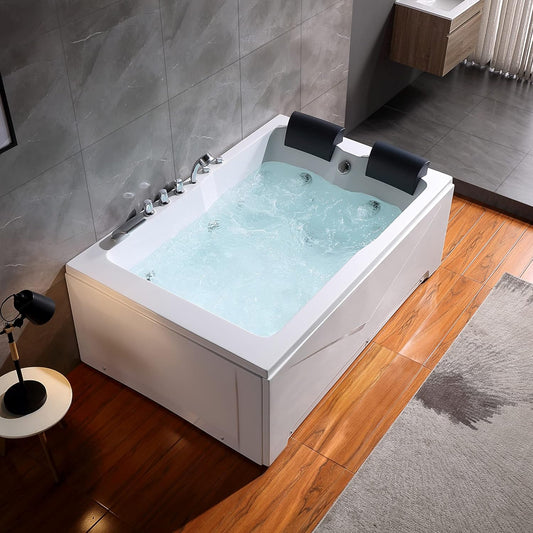 Empava 2 Person Whirlpool Bathtub,71” Whirlpool Tubs with 16 Jets,Jetted bathtub,Acrylic SPA Bath Tub,2 Person Hydro Massage Bathtub with Right Drain,3-Side Apron,White