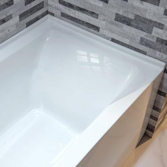 WOODBRIDGE 60" Acrylic Rectangular Alcove Soaking Bathtub in White with Left Drain, Brushed Nickel pop-up Drain Included, LB428-L