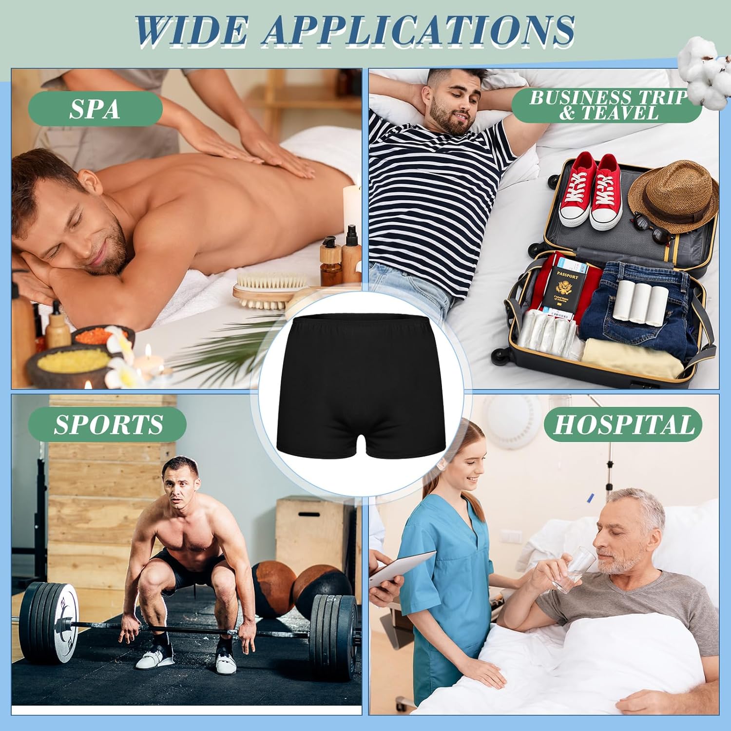 Ramede Disposable Men Cotton Underwear Disposable Exam Short Portable Cotton Male Patient for Travel Massage Hotel Spa