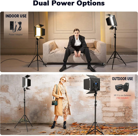 D50 Photography Lighting with Barn Door, 2-Pack 15.4" LED Video Light with Remote, 45W 3000K-8000K Dimmable Bi-Color Panel Light for Live Streaming/Wedding Shooting/Video Recording/Studio/Film