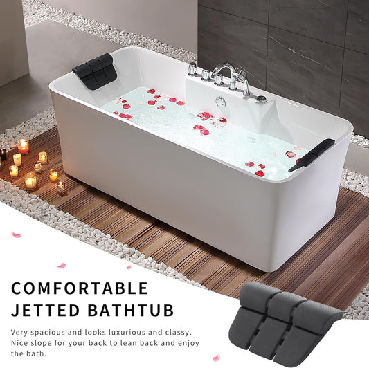 Empava 59-Inch White Freestanding Whirlpool Bathtub Rectangular with 8 Hydromassage Adjustable Water Jets