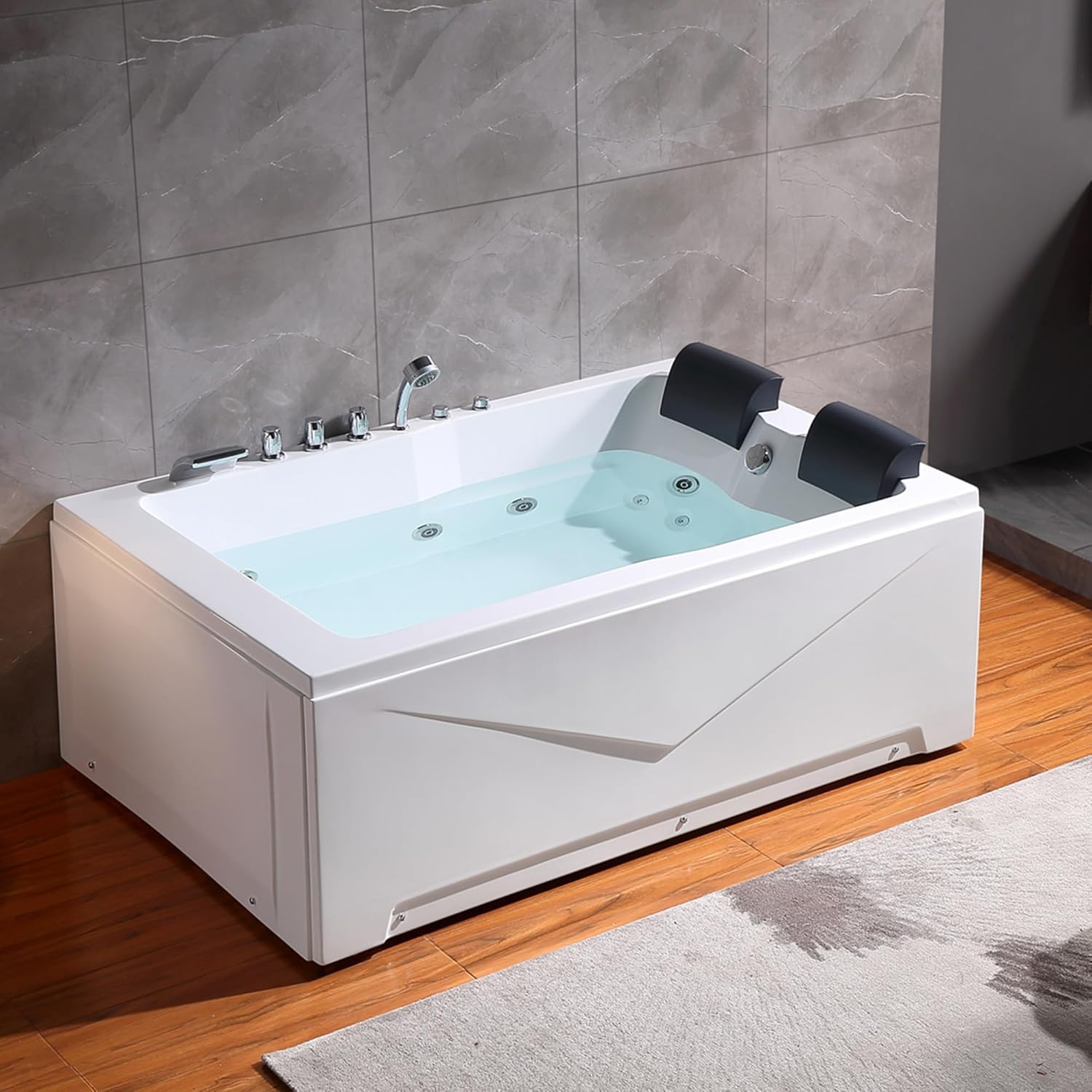 Empava 2 Person Whirlpool Bathtub,71” Whirlpool Tubs with 16 Jets,Jetted bathtub,Acrylic SPA Bath Tub,2 Person Hydro Massage Bathtub with Right Drain,3-Side Apron,White