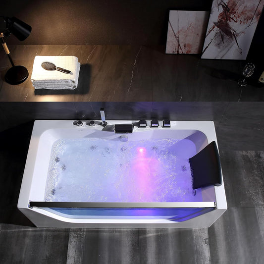 Empava 59 x 29" Whirlpool Tub,750W Acrylic Jetted Bathtub with 11 Jets,Hydromassage with Chromatherapy,3-Side Apron,58 Gallons,ETL Certified