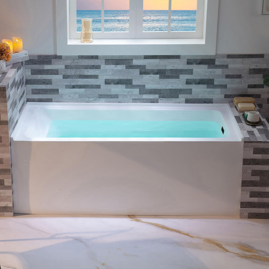 WOODBRIDGE 60" Acrylic Rectangular Alcove Soaking Bathtub in White with Left Drain, Brushed Nickel pop-up Drain Included, LB428-L