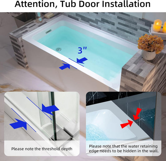 WOODBRIDGE 60" Acrylic Rectangular Alcove Soaking Bathtub in White with Left Drain, Brushed Nickel pop-up Drain Included, LB428-L