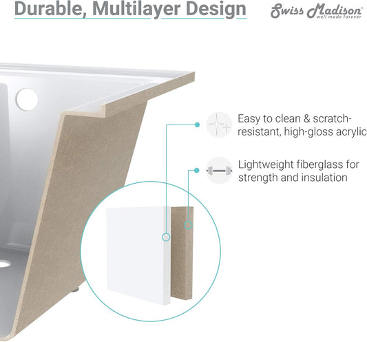 Swiss Madison Voltaire 66" x 32" Right-Hand Drain Alcove Bathtub