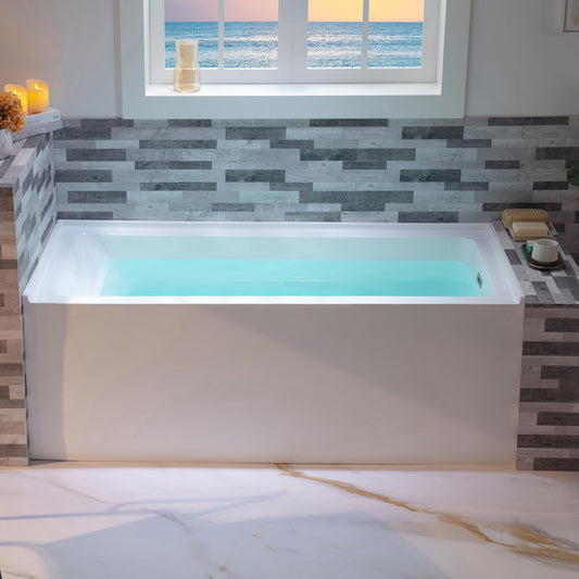WOODBRIDGE 60" Acrylic Rectangular Alcove Soaking Bathtub in White with Left Drain, Brushed Nickel pop-up Drain Included, LB428-L