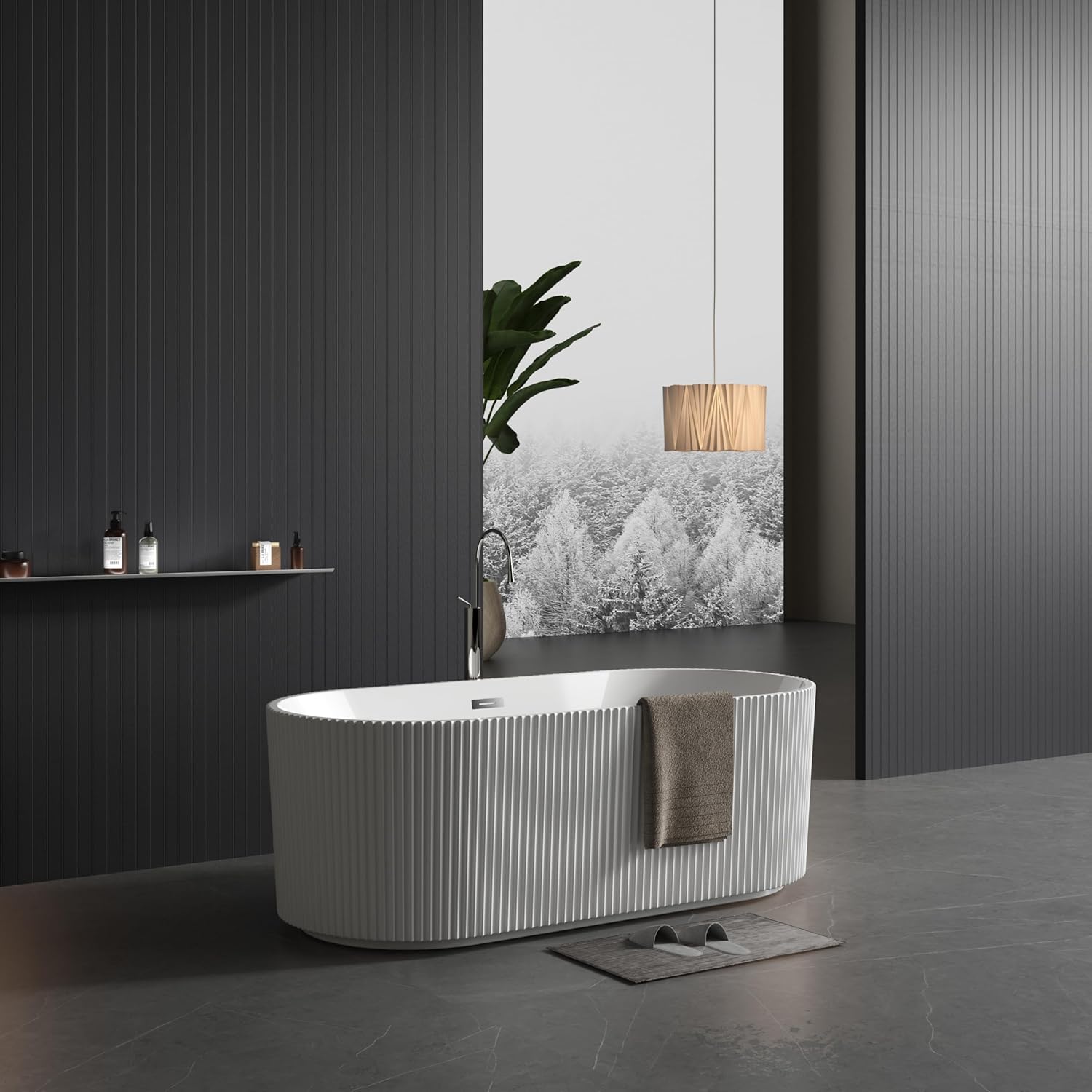 67" Modern Freestanding Bathtub,V Shape Freestanding Soaking Acrylic Bathtub,Unique Design Pleated Tub with Chrome Drain and Classic Slotted Overflow,Cupc Certified,Gloss White