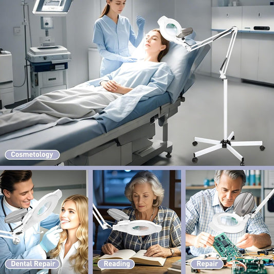 10X Magnifying Glass with Light and Stand, 2200 Lumens Dimmable Magnifying Floor Lamp, 2-in-1 Lighted Magnifier with 5 Wheels Rolling Base, Mag Lamp for Estheticians, Crafts, Reading, Facial
