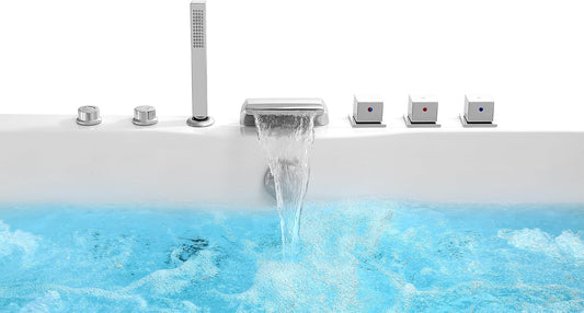 Empava 59 x 29" Whirlpool Tub,750W Acrylic Jetted Bathtub with 11 Jets,Hydromassage with Chromatherapy,3-Side Apron,58 Gallons,ETL Certified