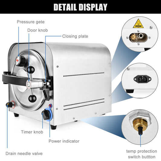 14L Autoclave Steam Sterilizer Dental Equipment Automatic Medical Sterilization