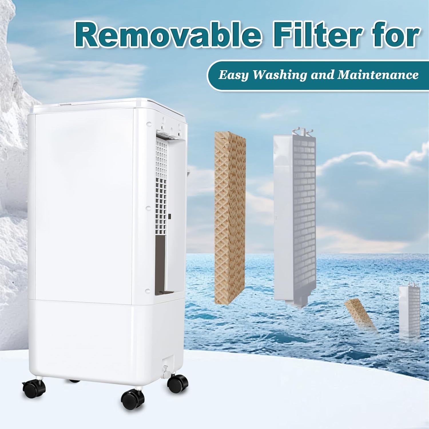 Portable Evaporative Air Cooler W/7H Timer 1.85-Gal Tank for Room Bedroom Office