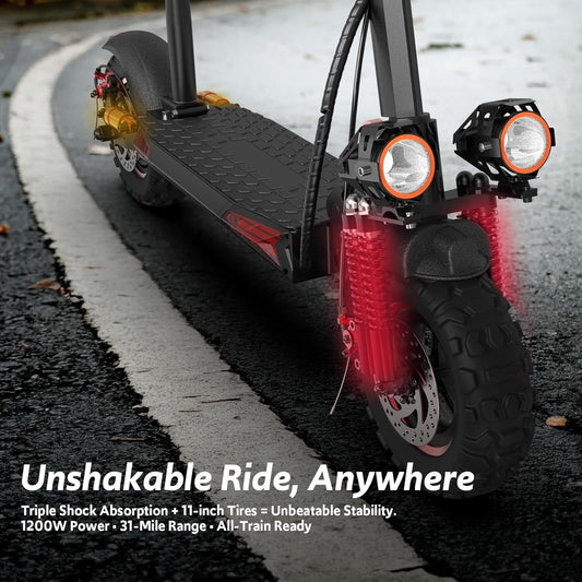 48V 1200W Electric Scooter for Adult 11"Off Road Fat Tires Fast Speed USA MAX X6